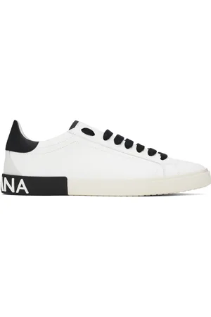 Dolce & Gabbana White & Black Portofino Vintage Calfskin Sneakers
