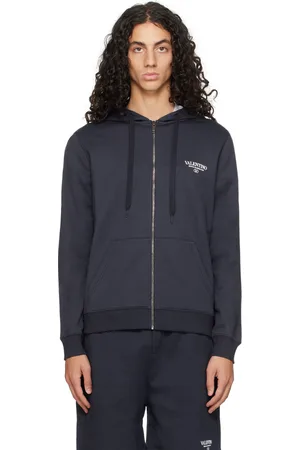 VALENTINO Navy Printed-Logo Hoodie