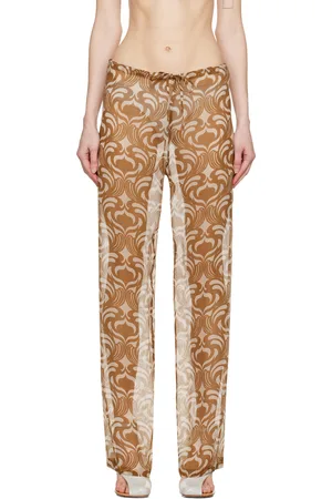 DRIES VAN NOTEN Off-White & Tan Printed Trousers