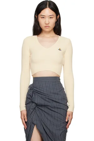 Vivienne Westwood Off-White Bea Cropped V-Neck Sweater