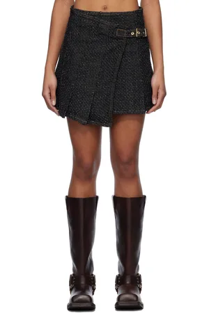 Ganni Black Fluffy Denim Wrap Miniskirt