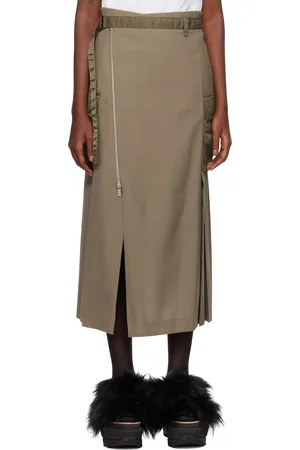 SACAI Khaki Suiting & Nylon Twill Midi Skirt