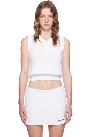 Sporty & Rich White Embroidered Serif Logo Vest
