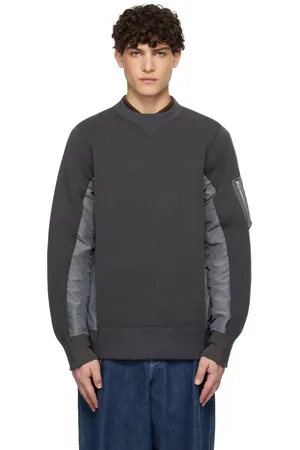 SACAI Gray Sponge Sweat x Nylon Twill Pullover Sweatshirt