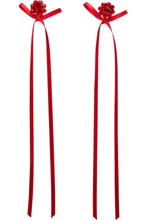 Simone Rocha Red Bow Ribbon Stud Earrings