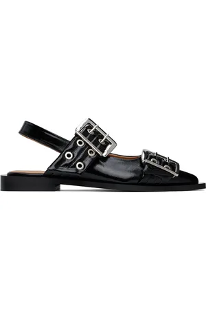 Ganni Black Feminine Buckle Ballerina Flats