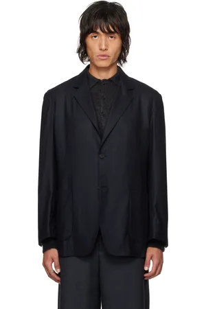 Auralee Navy Wool Fulling Flannel Stripe Blazer