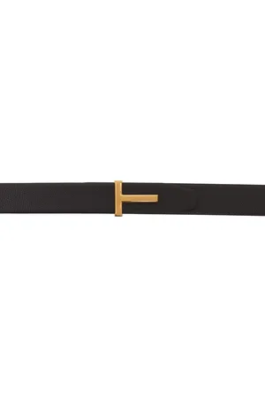 Tom Ford Brown & Black Leather Ridge T Reversible Belt