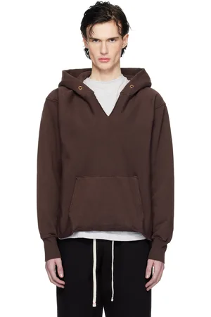 Les Tien Brown Heavyweight Raw Cropped Hoodie