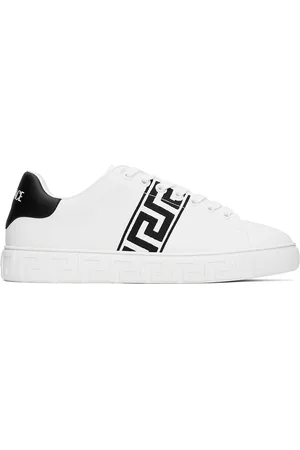 VERSACE White & Black Embroidered Greca Sneakers