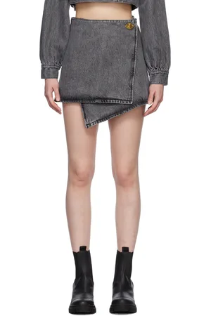 Ganni Gray Wrap Denim Miniskirt