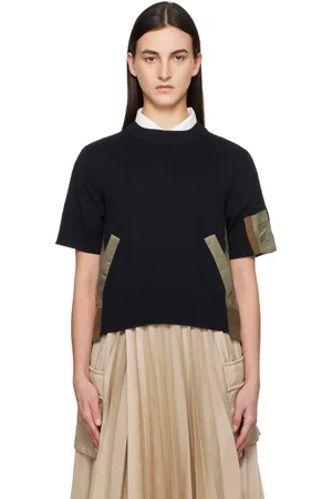 SACAI Navy & Khaki Nylon Twill x Knit Sweater