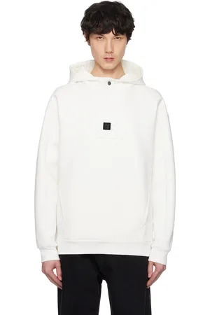 HUGO BOSS White Stacked Logos Interlock Hoodie