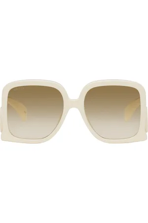 Gucci Off-White Oversized Square Side Bar Acetate Sunglasses