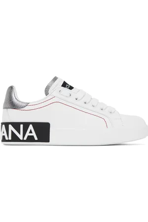 Dolce & Gabbana White & Silver Portofino Low Sneakers