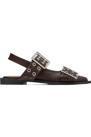 Ganni Brown Feminine Buckle Ballerina Flats