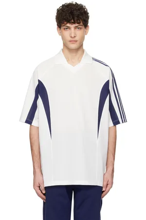 Y-3 White & Blue V-Neck Polo