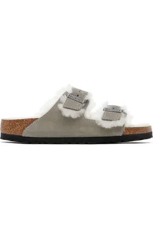 Birkenstock Gray Narrow Arizona Shearling Sandals