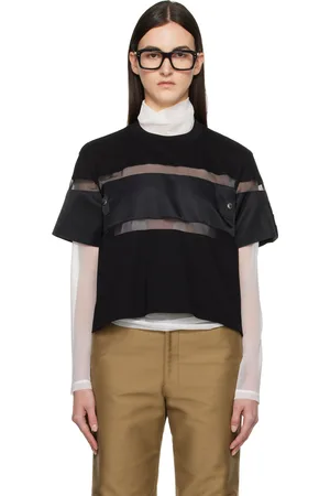 SACAI Black Nylon Twill Mix Cotton Jersey T-shirt