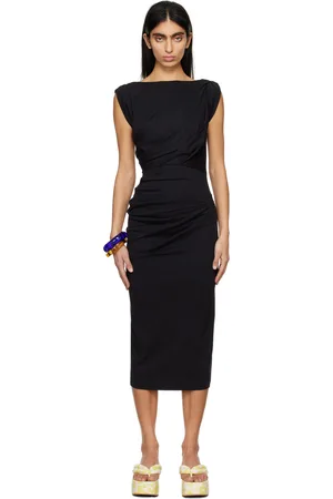 DRIES VAN NOTEN Black Draped Midi Dress