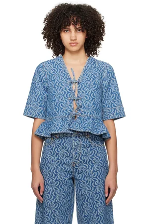 Ganni Blue Jacquard Denim Blouse