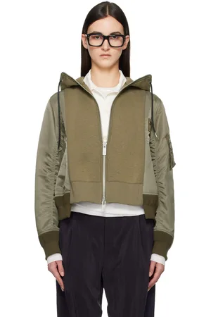 SACAI Khaki Sponge Sweat x Nylon Twill Hoodie
