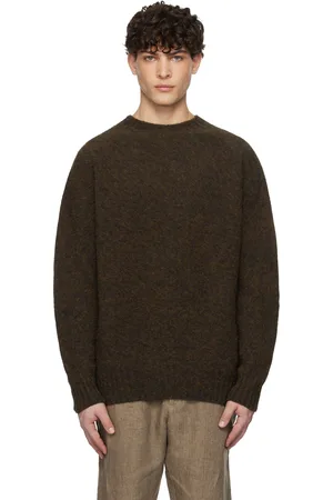 Sunspel Brown Shetland Crew Neck Sweater