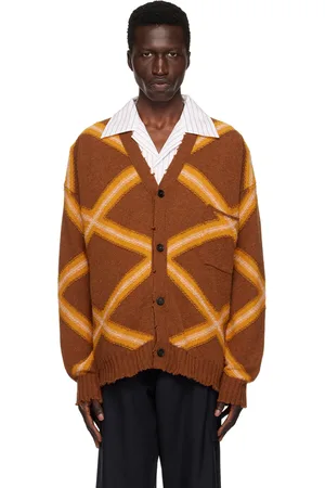 Marni Brown & Orange Broken Macro Argyle Cardigan