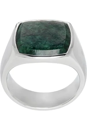 TOM WOOD Silver & Green Cushion Marble Ring