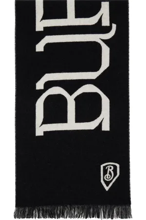 Burberry Black & Gray Logo Wool Scarf