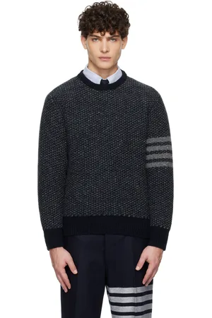 Thom Browne Navy Donegal Mohair 4-Bar Crew Neck Sweater