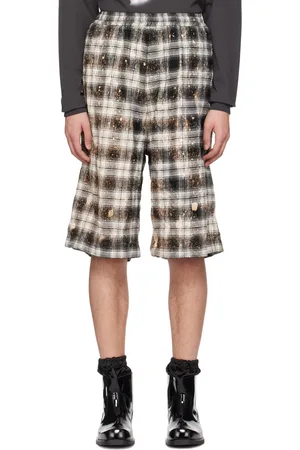 We11 Done Black Crinkled Check Shorts