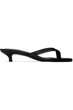 Totême Black Leather Flip Flop Heeled Sandals