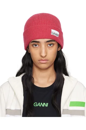 Ganni Pink Fitted Wool Rib Knit Beanie