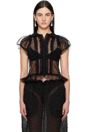 Simone Rocha Black Sheer Puff Sleeve Multi Ruffle Frill Shirt