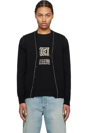 Maison Margiela Black Exposed Seams Wool Cardigan
