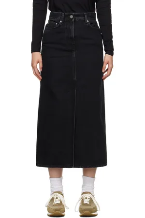 Loulou de Saison Black Rona Denim Midi Skirt