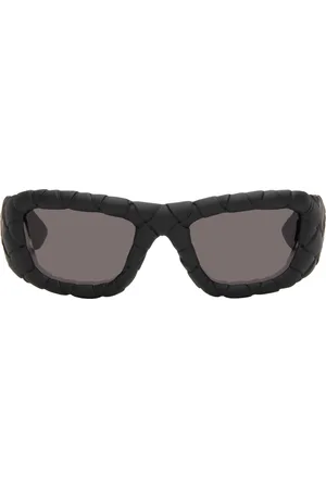 Bottega Veneta Black Intrecciato Rectangular Sunglasses