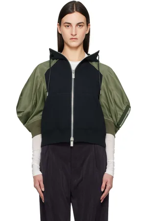SACAI Navy & Khaki Sponge Sweat x Nylon Twill Hoodie