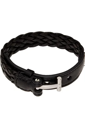 Tom Ford Black Woven Leather Bracelet