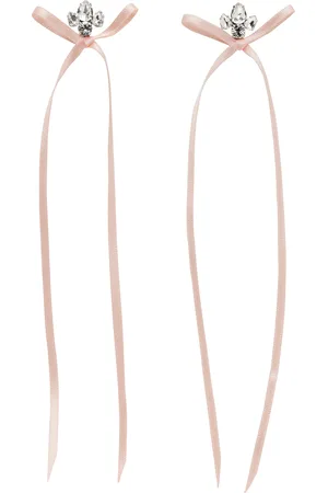 Simone Rocha Silver & Pink Victorian Bow Ribbon Stud Earrings