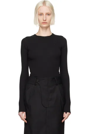 OPEN YY Black Picot Trim Fitted Long Sleeve T-shirt