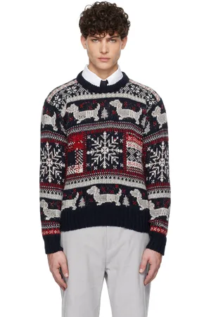 Thom Browne Navy Holiday Hector Mohair Crew Neck Sweater