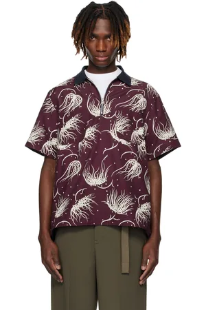 SACAI Burgundy Dot Flower Print Polo