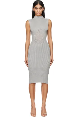 Isa Boulder Gray Raven High-Neck Midi Dress