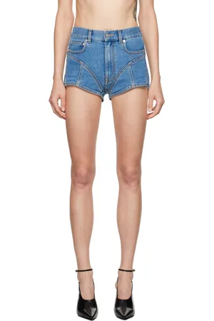 MUGLER Blue Bi-Material Denim Shorts