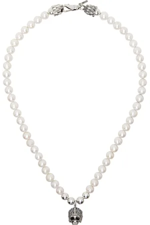 EMANUELE BICOCCHI White & Silver Large Pearl Skull Necklace