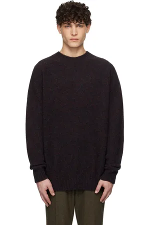 Sunspel Black Shetland Crew Neck Sweater