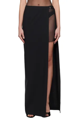 Nensi Dojaka Black High Split & OOO Buckle Maxi Skirt