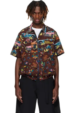 SACAI Brown Car Race Tropical Print Shirt